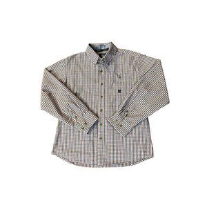 Wrangler 20X Boys L Button Down Shirt Red Blue Plaid Long Sleeve Western